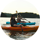 Two people in boat close up